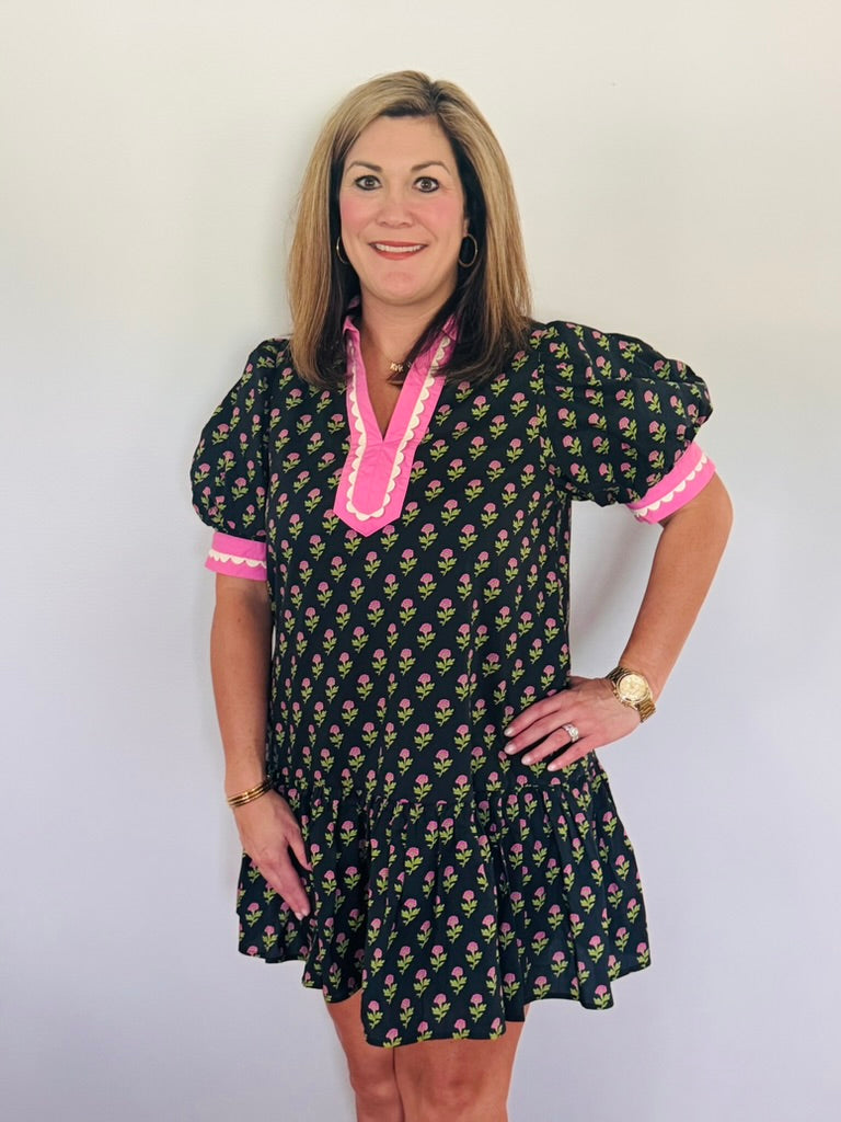 Black and Pink Fall Floral Dress