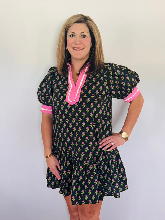 Black and Pink Fall Floral Dress