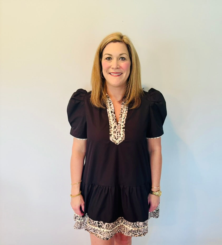 Lovely Leopard Black Dress