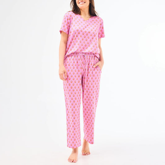 Mary Square Women's Alli Pants Set | Floral Foulard Pink