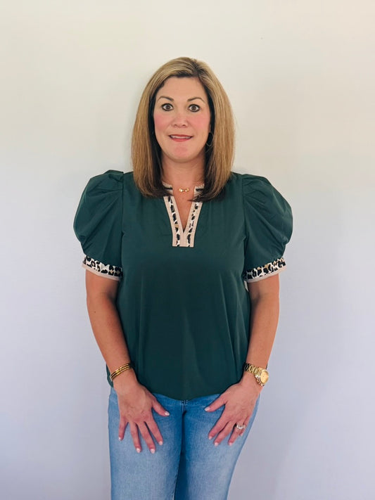 Cheetah Hunter Green Top